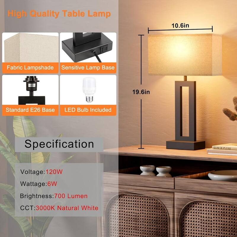 Bedroom Lamps for Night Stands - Touch Control