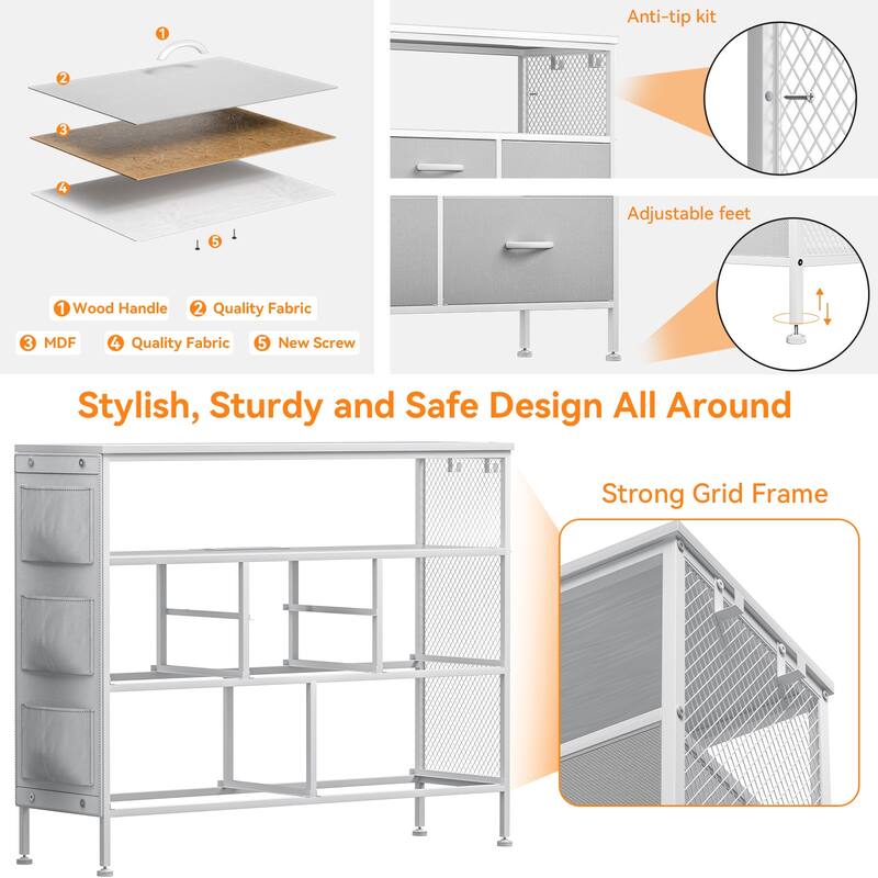 Dresser for Bedroom TV Stand with Power Outlets and LED Light, 6 Dresser with Shelves for 45" TV, PU Finish