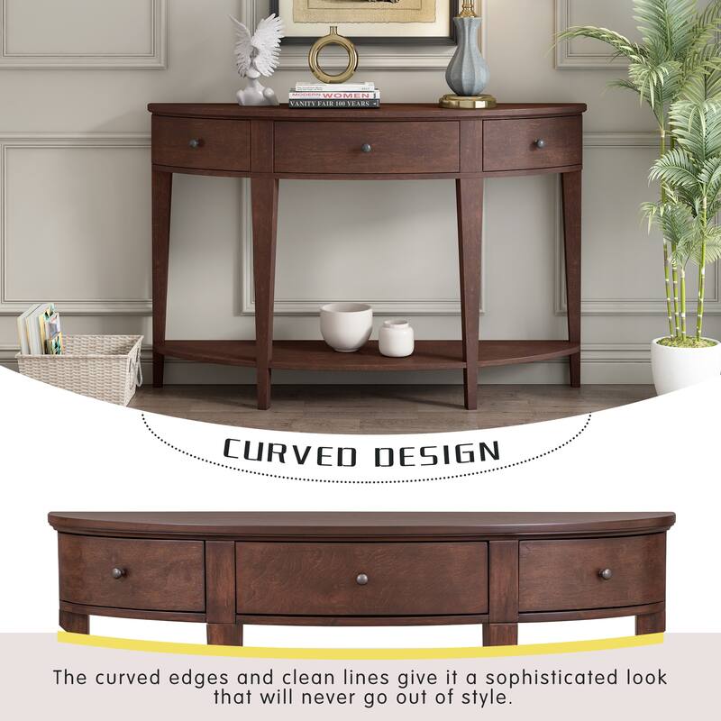 Modern Curved Console Table Sofa Table with 3 drawers and 1 Shelf for Hallway, Entryway, Living Room