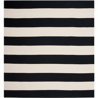 SAFAVIEH Handmade Montauk Caspian Stripe Cotton Flatweave Rug - Black/Ivory - 8' Square