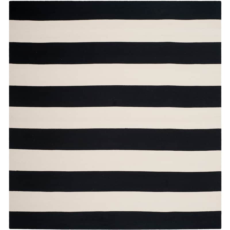 SAFAVIEH Handmade Montauk Caspian Stripe Cotton Flatweave Rug - Black/Ivory - 6' Square