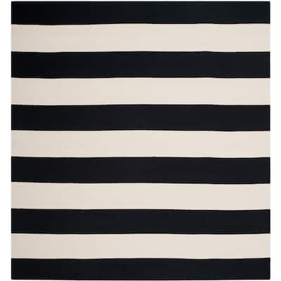SAFAVIEH Handmade Montauk Caspian Stripe Cotton Flatweave Rug - Black/Ivory - 6' Square