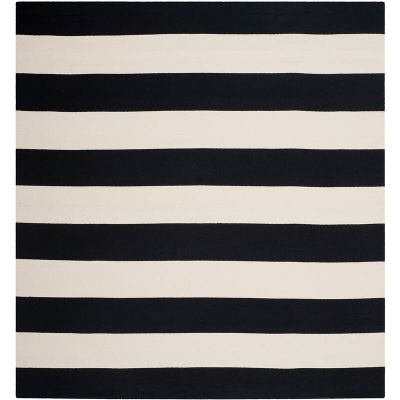 SAFAVIEH Handmade Montauk Caspian Stripe Cotton Flatweave Rug - 10' x 10' Square - Black/Ivory