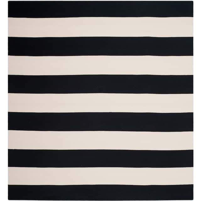 SAFAVIEH Handmade Montauk Caspian Stripe Cotton Flatweave Rug - 6' x 6' Square - Black/Ivory