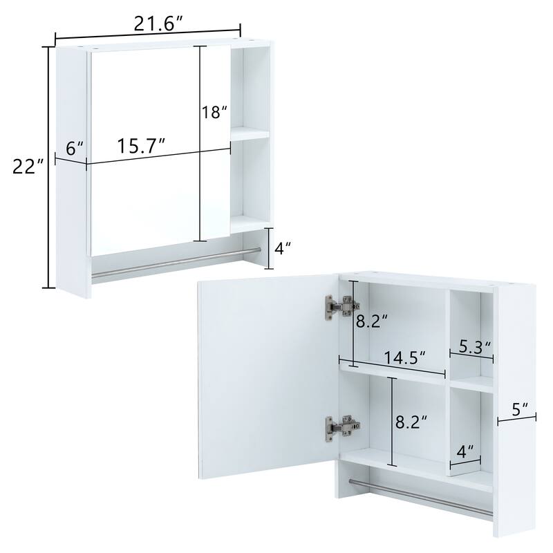 Medicine Cabinet with Mirror, Over The Toilet Wall Storage Cabinet with Towel Bar and Open Shelves