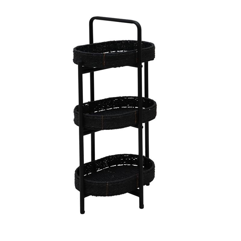 Anmytek 3 Tier Woven Storage Cart Black Organizer for Kitchen Bathroom Living Room