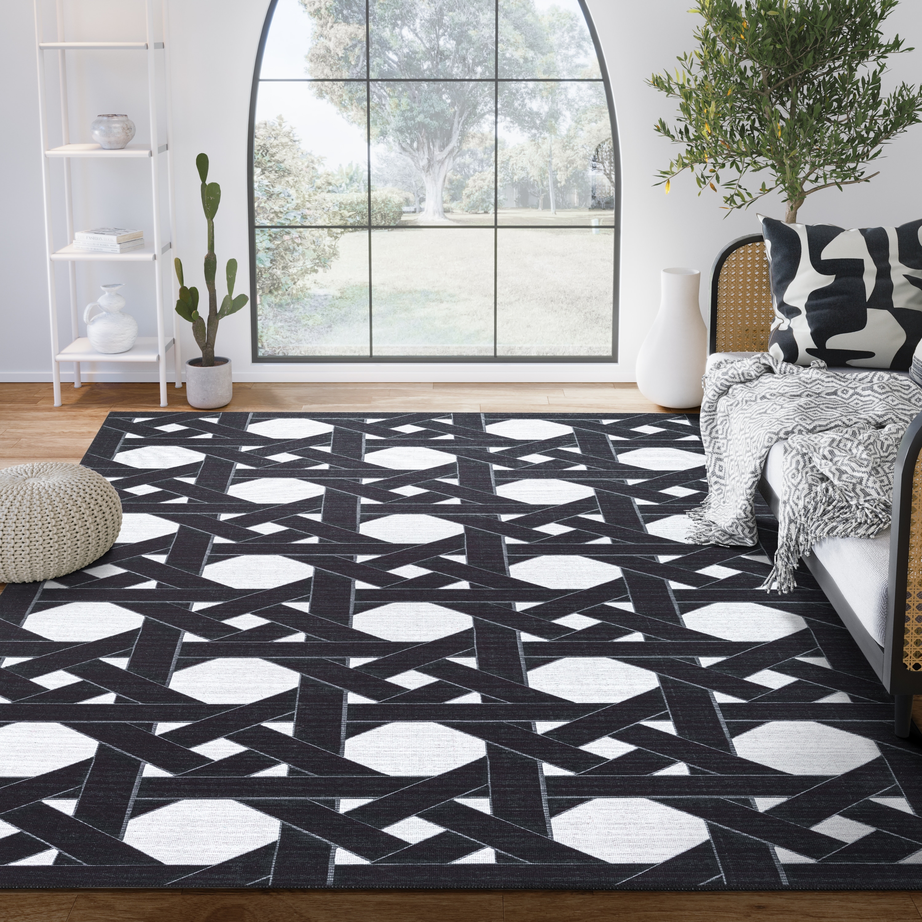 Abani Rugs Parker Collection PAR210A Black Ivory Rattan Area Rug