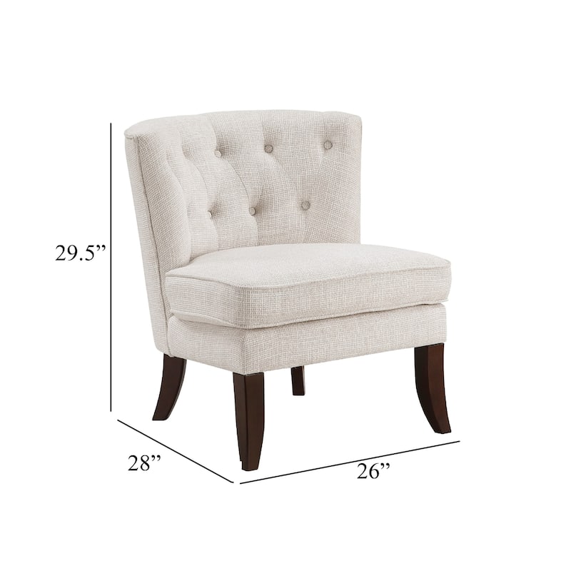 Rose Accent Chair, Button Tufted Wingback, Beige Polyester, Brown Legs