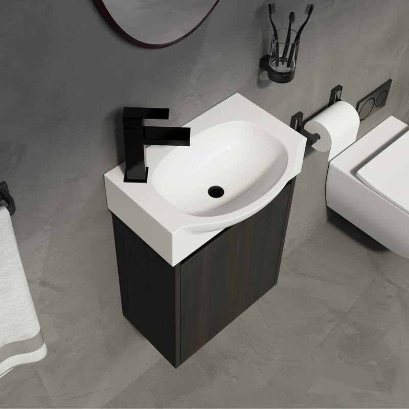 16 in. W x 11 in. D x 22 in. H Single Sink Wall-Mounted Bath Vanity with White Resin Top