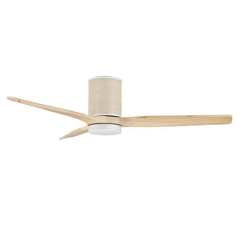 MLiAN 52 In. 3 Solid Wood Blades Flush Mount Ceiling Fan with Light Kit - 52"