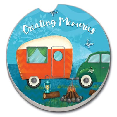 Counterart Absorbent Stoneware Car Coaster, Creating Memories, Set of 2 - 2.5