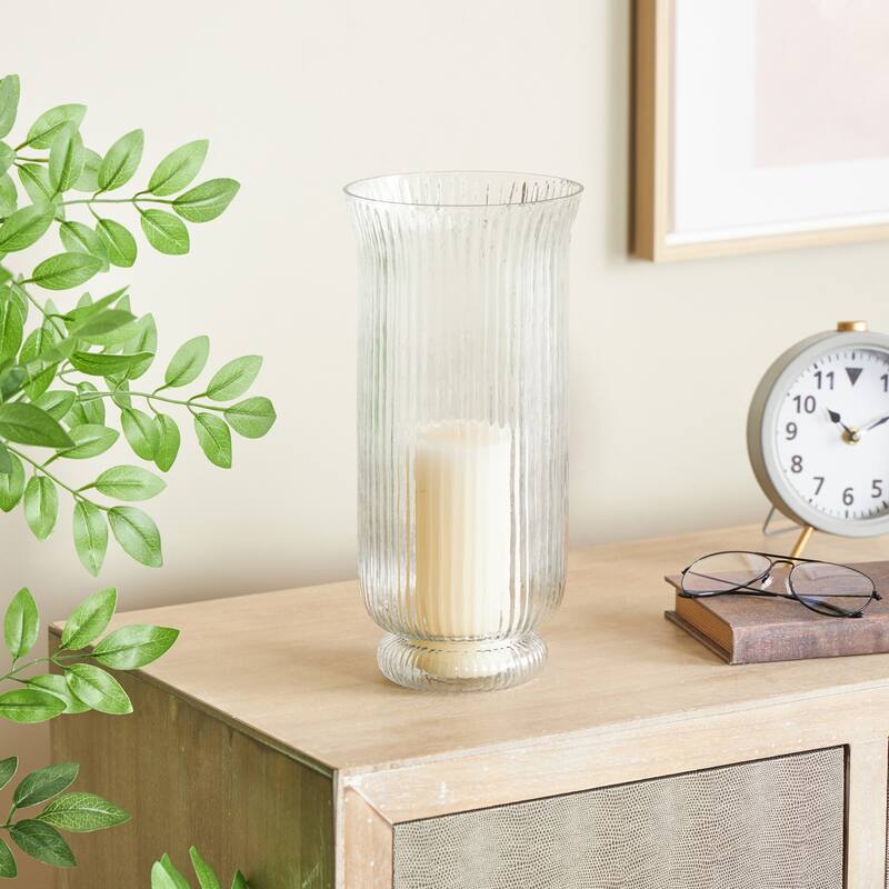 Glass Ribbed Fluted Candle Holder - Clear - Roche River Decor - 6"W x 6"L x 13"H