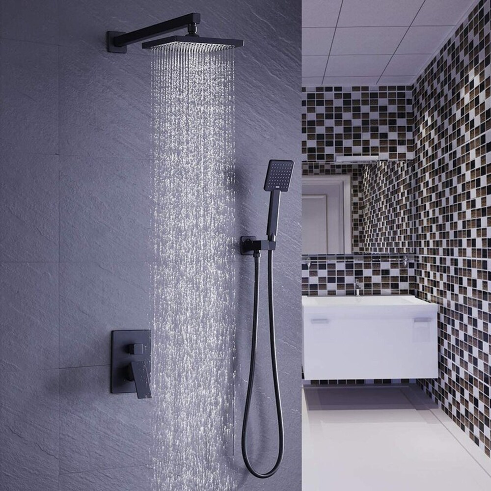 Wall Mounted Bathroom Rainfall Shower Faucet Showerhead Tub Spout+Diverter Valve