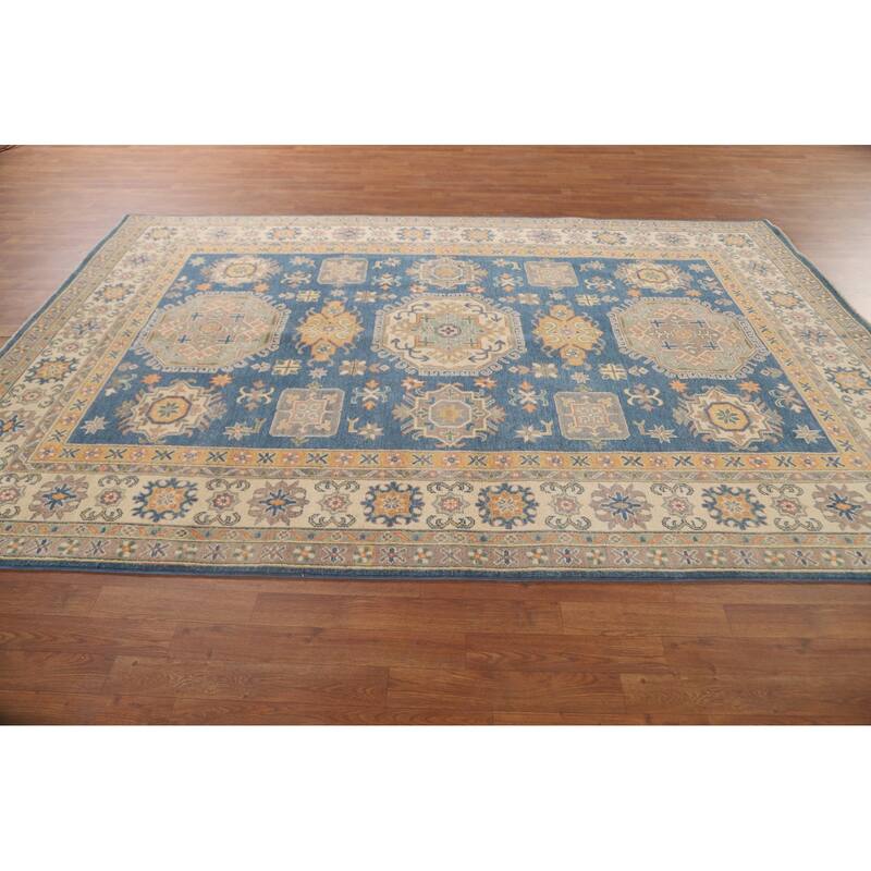 Blue Kazak Living Room Area Rug Handmade Wool Carpet - 6'8" x 9'9"