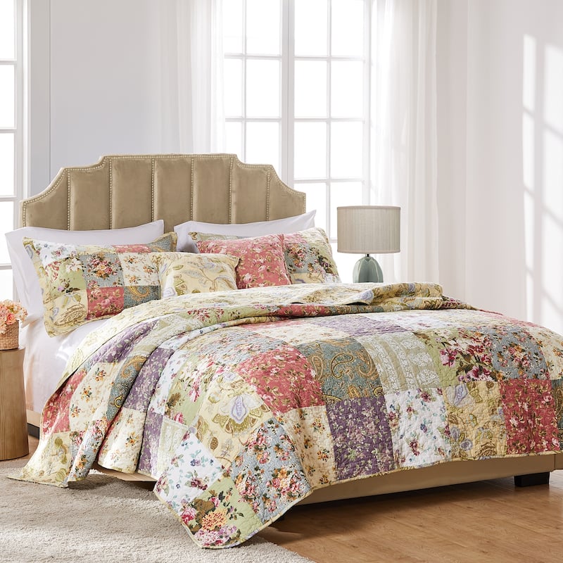 Greenland Home Fashions Blooming Prairie 100% Cotton Authentic Patchwork Quilt Set - King - Cal King - 5 Piece