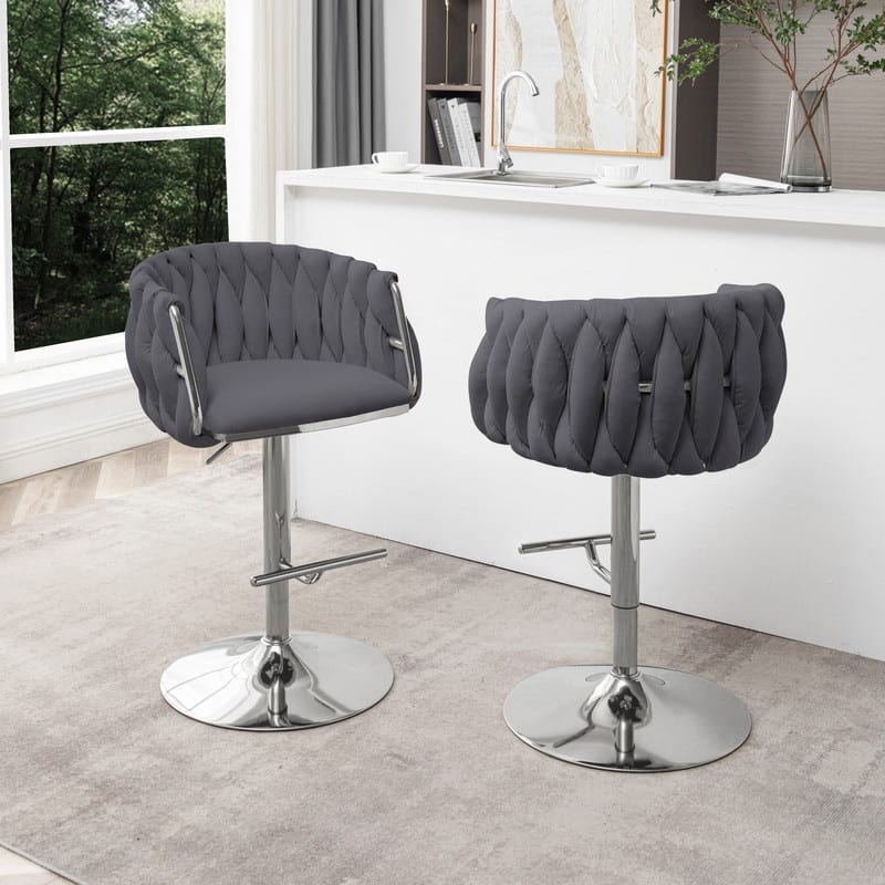 Best Quality Furniture Adjustable Velvet Upholstered Barstool w/ Chrome Finish Base (Set of 2)