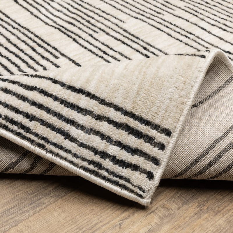 Hansel Etched Stripes Black/ Beige Area Rug