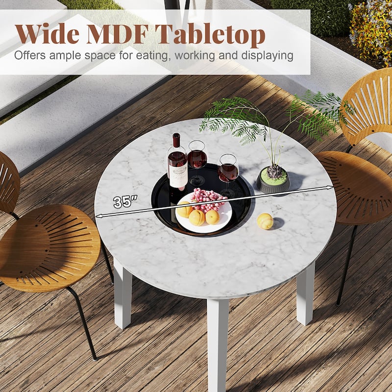 Gymax 35'' Kitchen Table Round Dining Table w/ Marble-textured Veneer