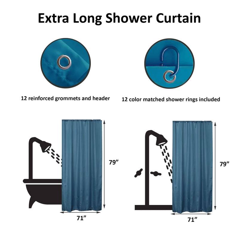 Extra Long Shower Curtain Polyester 12 Rings 79"L x 71"W
