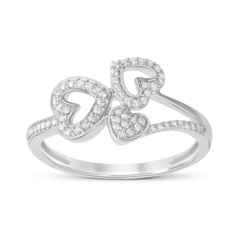 1/6ct TDW Triple Heart Diamond Promise Fashion Ring in 10K Gold for Women - 7.5 - White