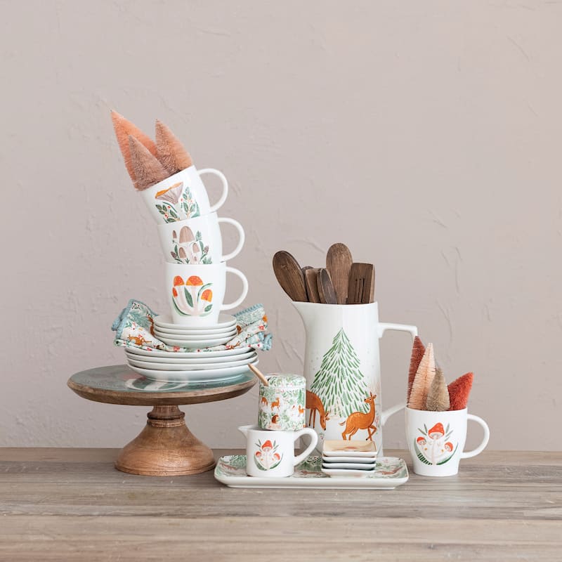 Stoneware Mugs with Mushroom Prints, Set of 4