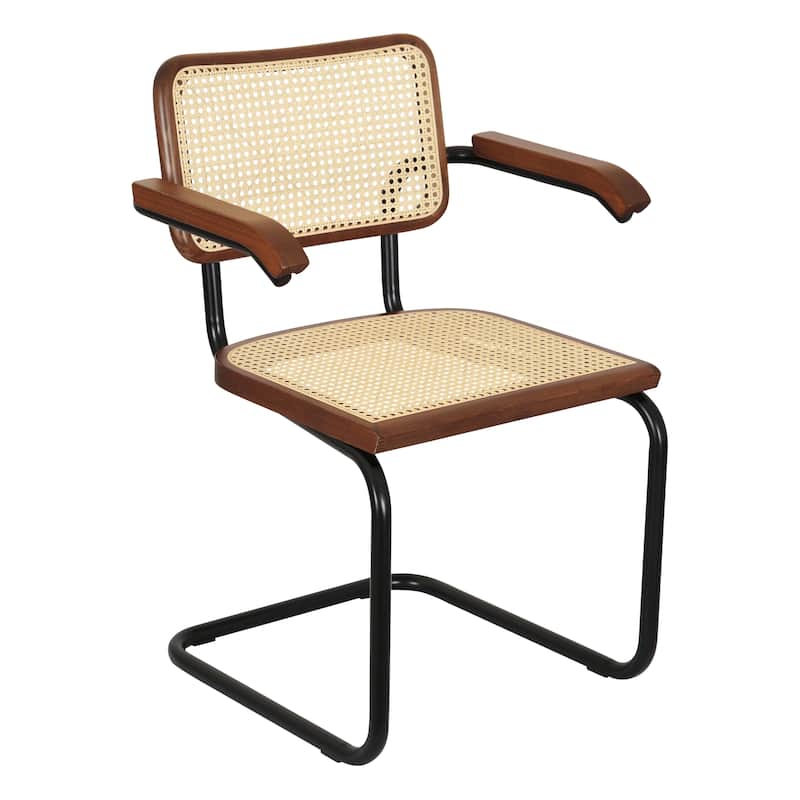 Breuer Chair Company Marcel Breuer Cesca Cane Cantilever Armchair Arm Chair w/ Black Steel Frame (Various Wood & Cane Colors) - Walnut & Natural