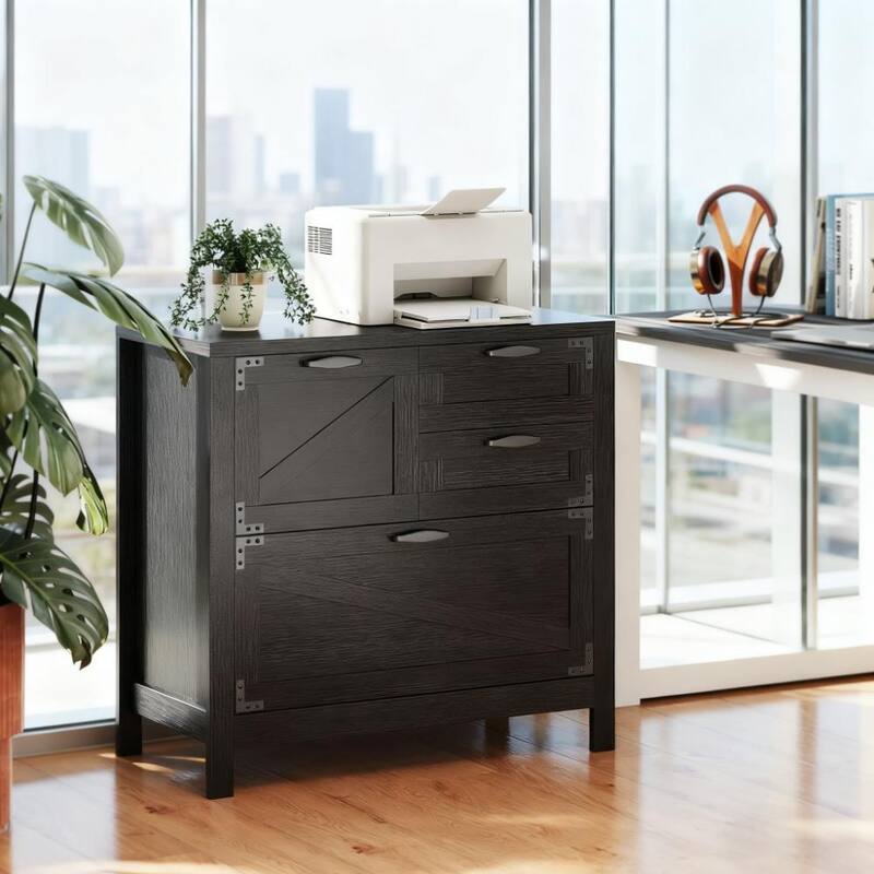 Farmhouse File Cabinet with 4 Drawers Lateral Filing Cabinet - Black