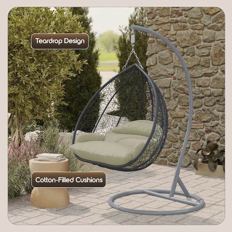 2-Person Egg Swing Chair in Grey Stainless Steel 2-Seater Porch Swing for Outdoor and Indoor - 77.95" Height