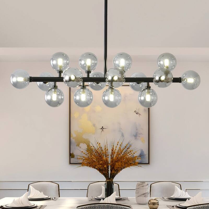 Mid-Century Modern Sputnik Chandelier 16-Light Adjustable Brass Pendant with Glass Globes for Dining Rooms - 34.7in