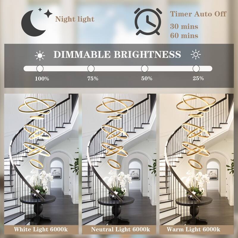 Modern 8 Ring LED Chandelier Dimmable High Ceiling Chandelier