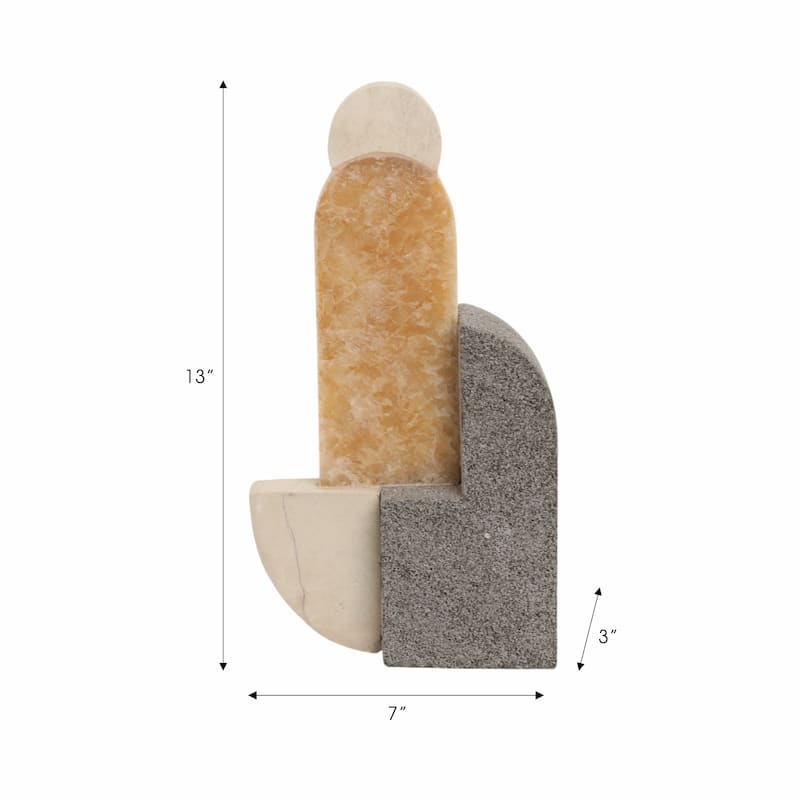 Marble and Stone Abstract Sculpture - Home Decor, Handcrafted Accent, 13", Multi-Color - 7" x 3" x 13"