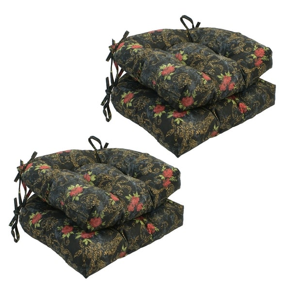 slide 2 of 2, 16-inch Rounded Back Tufted Indoor Chair Cushion (Set of 2, 4, or 6, Multiple Fabrics) - 16 x 16 Set of 4 - Midnight Rosebud