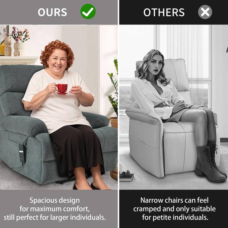 Oversized Power Lift Recliner Chair For Elderly,Reclining Sofa Chair With Remote Control,Side Pocket,Spacious Seat