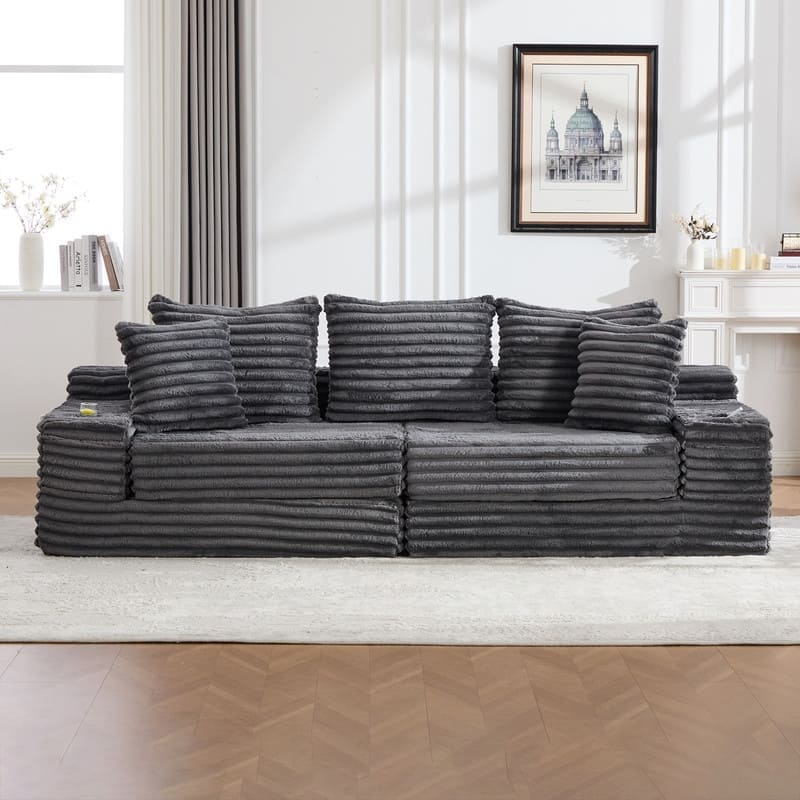 HOMEFUN Corduroy Upholstered Compressed Oversized Sofa Bed with Cup Holder and Side Pockets for Living Room