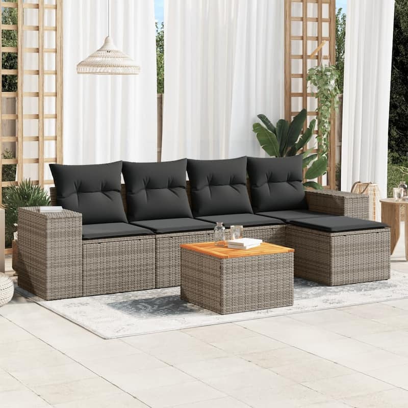 vidaXL Patio Sofa Set with Cushions Outdoor Furniture 6 Piece Poly Rattan - Gray 6 Piece Set