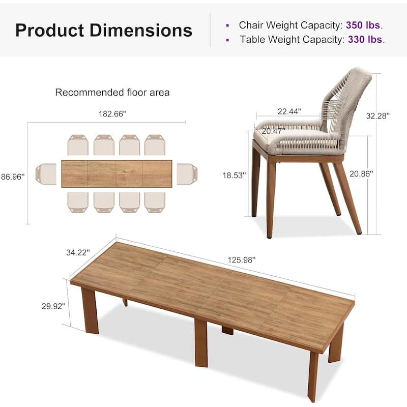 PURPLE LEAF Dining Set Patio Metal Rectangular Table and Wicker Rattan Chairs for dining/living room Modern Furniture Sets