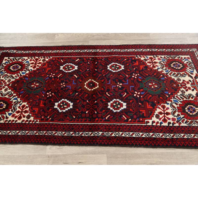 Geometric Balouch Persian Staircase Runner Rug Handmade Wool Carpet - 3'3" x 6'7"