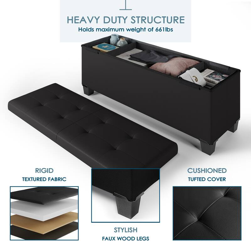 Empyrean Tuffted Folding Foot Rest Storage Ottoman Bench with Storage Bins