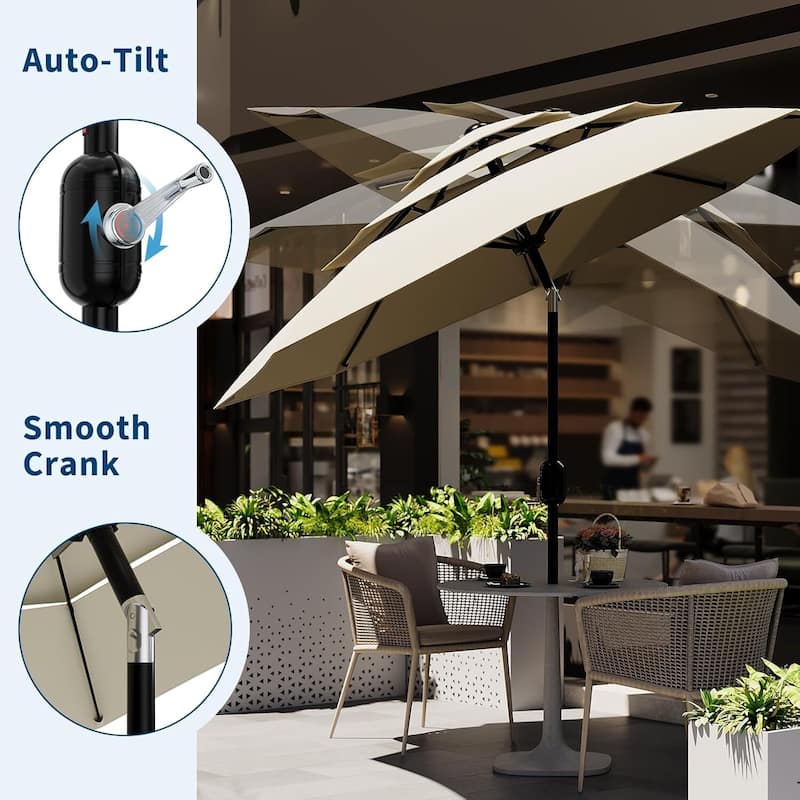 3-Tier 10Ft Patio Umbrella, Easy Crank and Push Button Tilt for Pool, Deck, Yard, Garden (No Base)