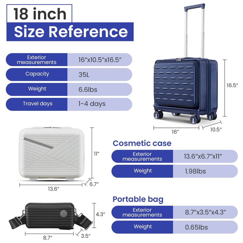18" Carry On Luggage with Front Open Door &Laptop Interlayer