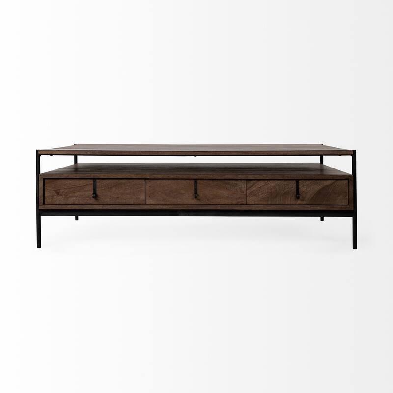 Glenn I Square Dark Brown Wood and Iron Black Frame Side Table