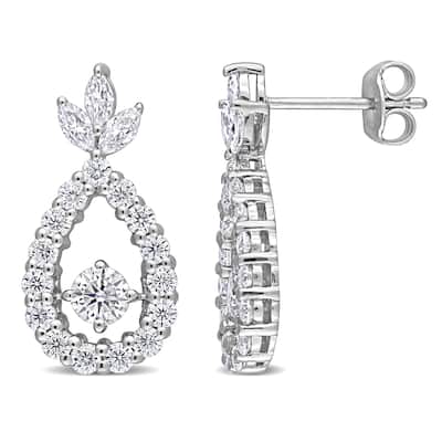 Miadora 2ct DEW Multi-cut Moissanite Teardrop Floral Dangle Earrings in Sterling Silver
