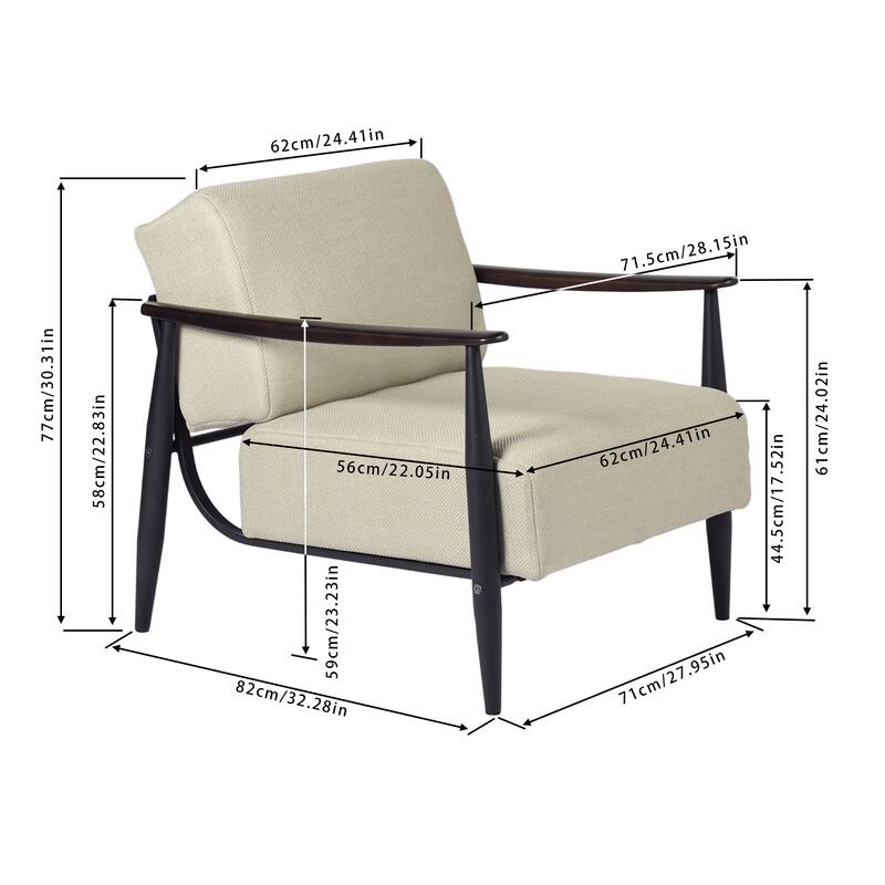 HOMYLIN Mid-Century Accent Chair with Linen Upholstery & Metal Frame