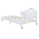 preview thumbnail 7 of 7, Kids Twin Bed Frame Wood Platform Bed with House-Shaped Headboard and Motion Activated Night Lights,White Pink