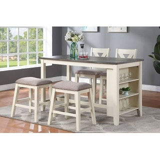 5 Piece Counter Height Dining Table Set, Wooden Kitchen Breakfast Table ...