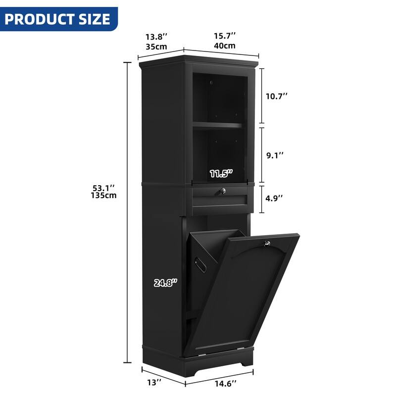 Moasis 53" Tall Tilt Out Laundry Hamper Bathroom Storage Cabinet