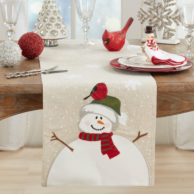 Linen Blend Snowman Table Runner - 16"x70"
