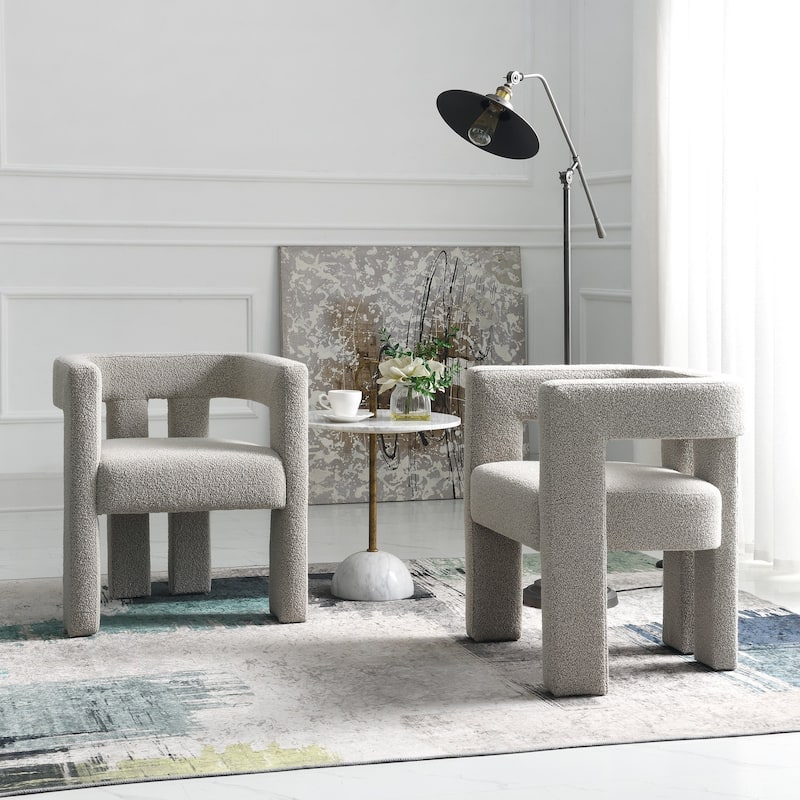 KINWELL 24" Wide Boucle Upholstered Armchair (Set of 2) - Taupe