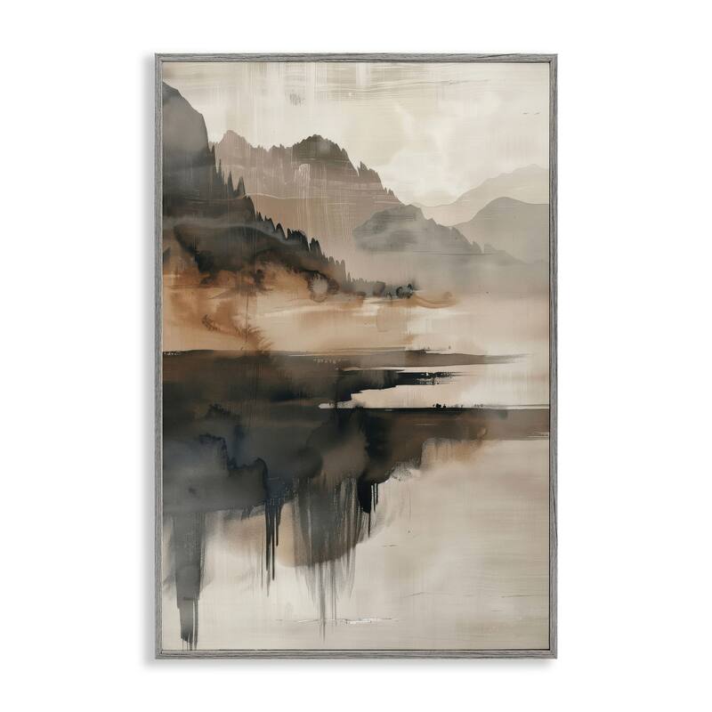 Stupell Layered Opaque Mountain Reflection Framed Giclee Art Design By LSR Creative Studio - 12 x 18 - Grey