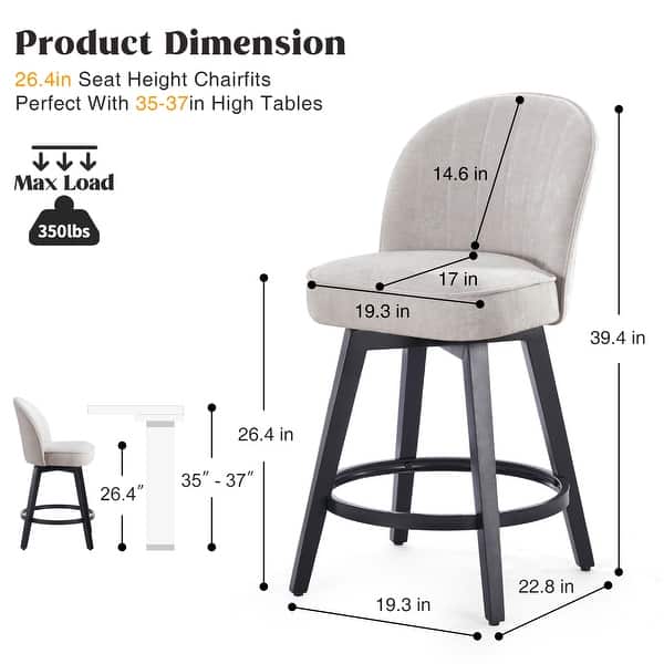 dimension image slide 1 of 12, HOMYKA Swivel Bar Stool with Wood Legs Set of 4 - N/A